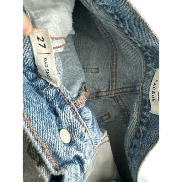 PacSun Shorts Womens 27 Blue Denim Patches Cutoff Distressed Dad Short High Rise - Picture 7 of 8